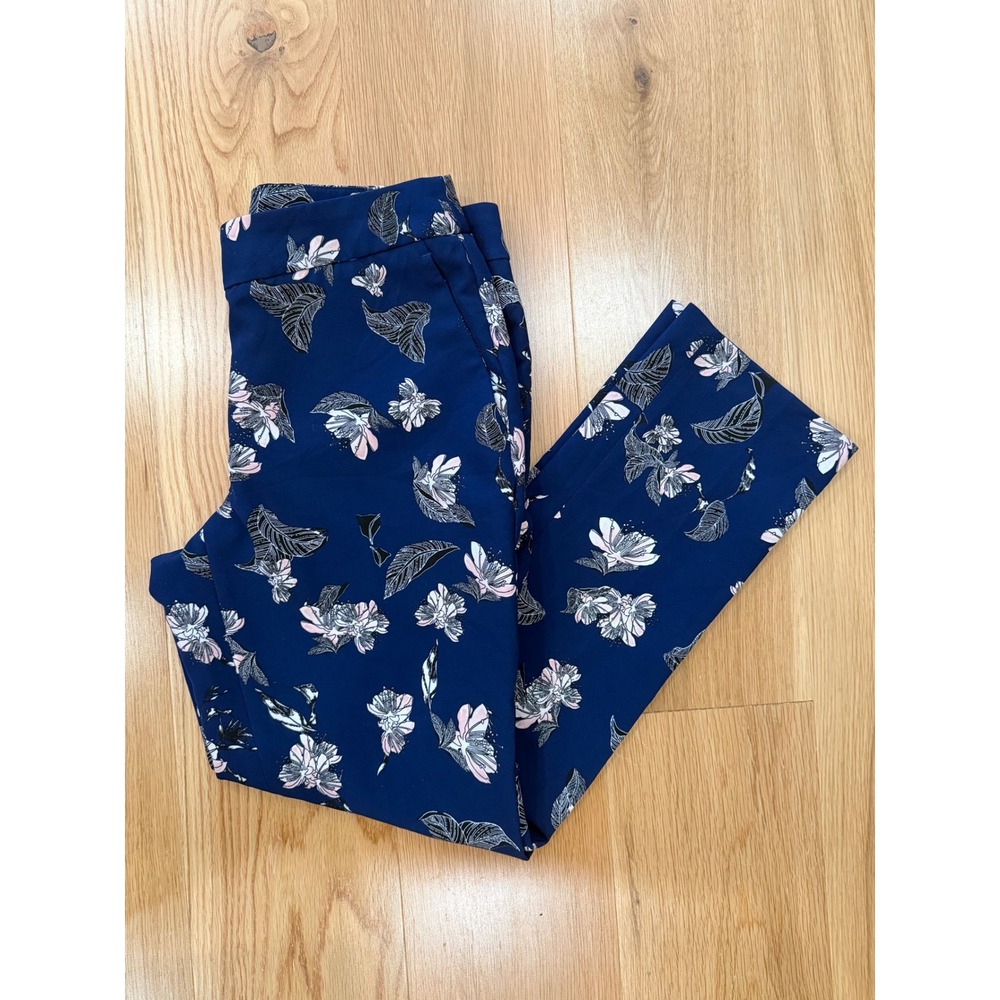 Cynthia Rowley Navy Pink Floral Print Cropped Ankle Pants Size 4 - Picture 4 of 6